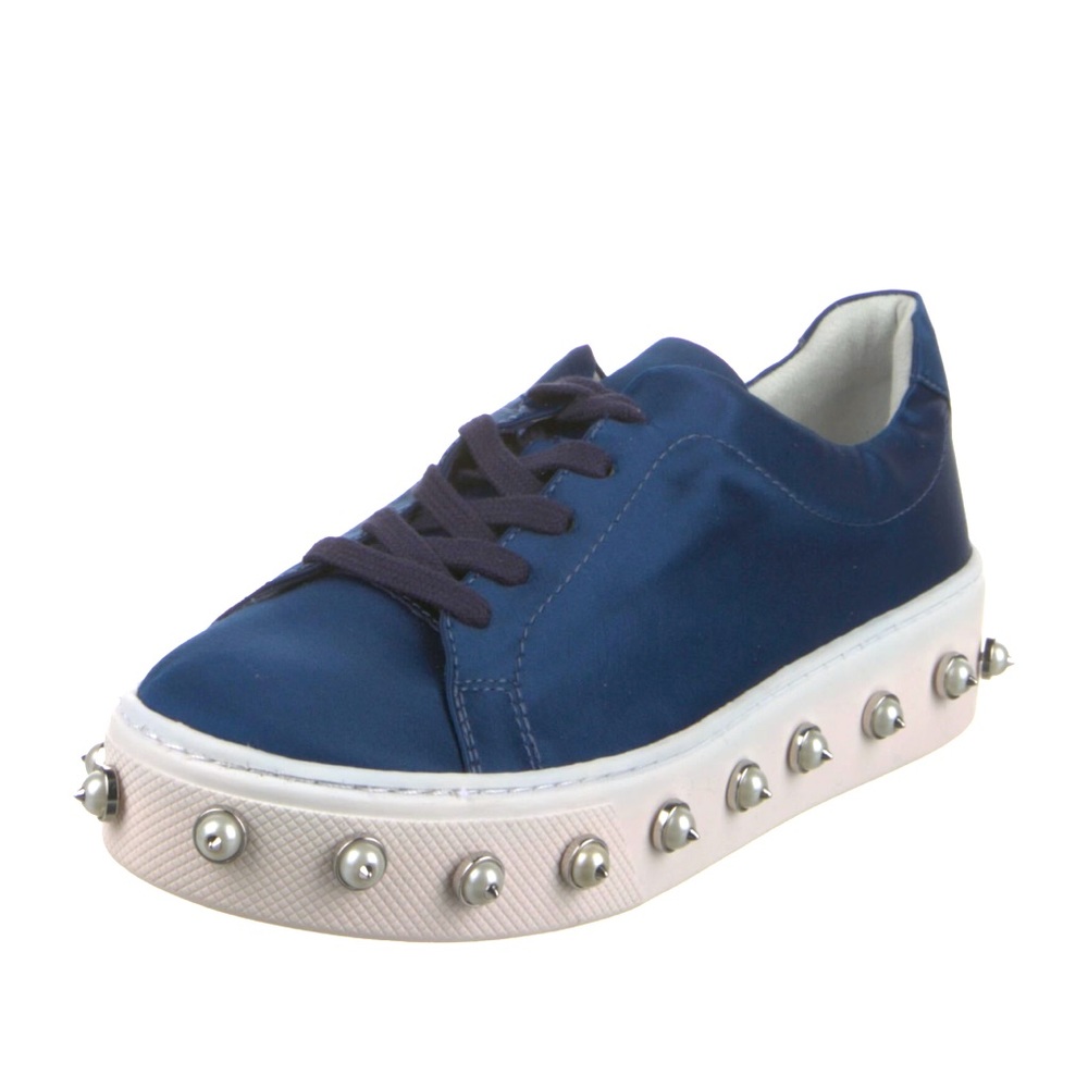 NIB - SCHUTZ - LUMARA Satin & Pearl Embellished Sneakers in Dress Blue